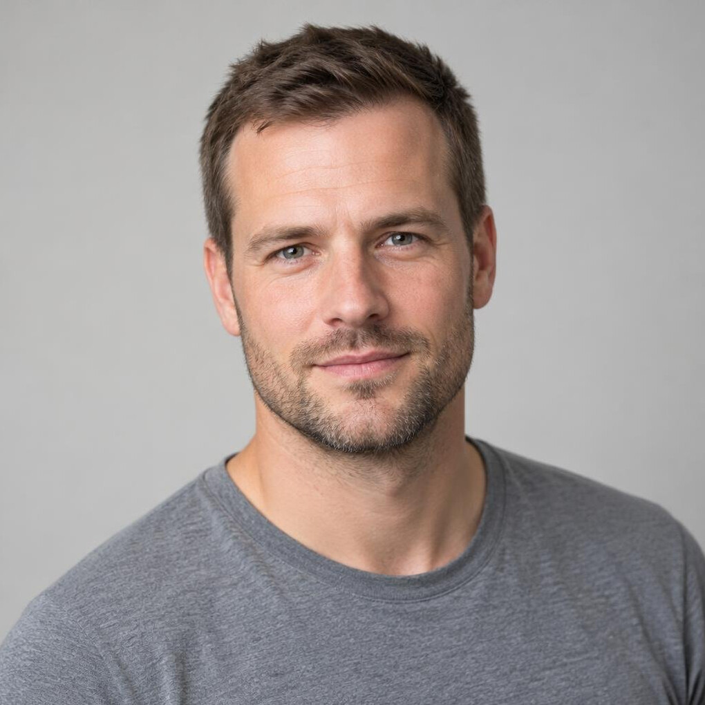 Portrait of a man with a short beard looking to the side